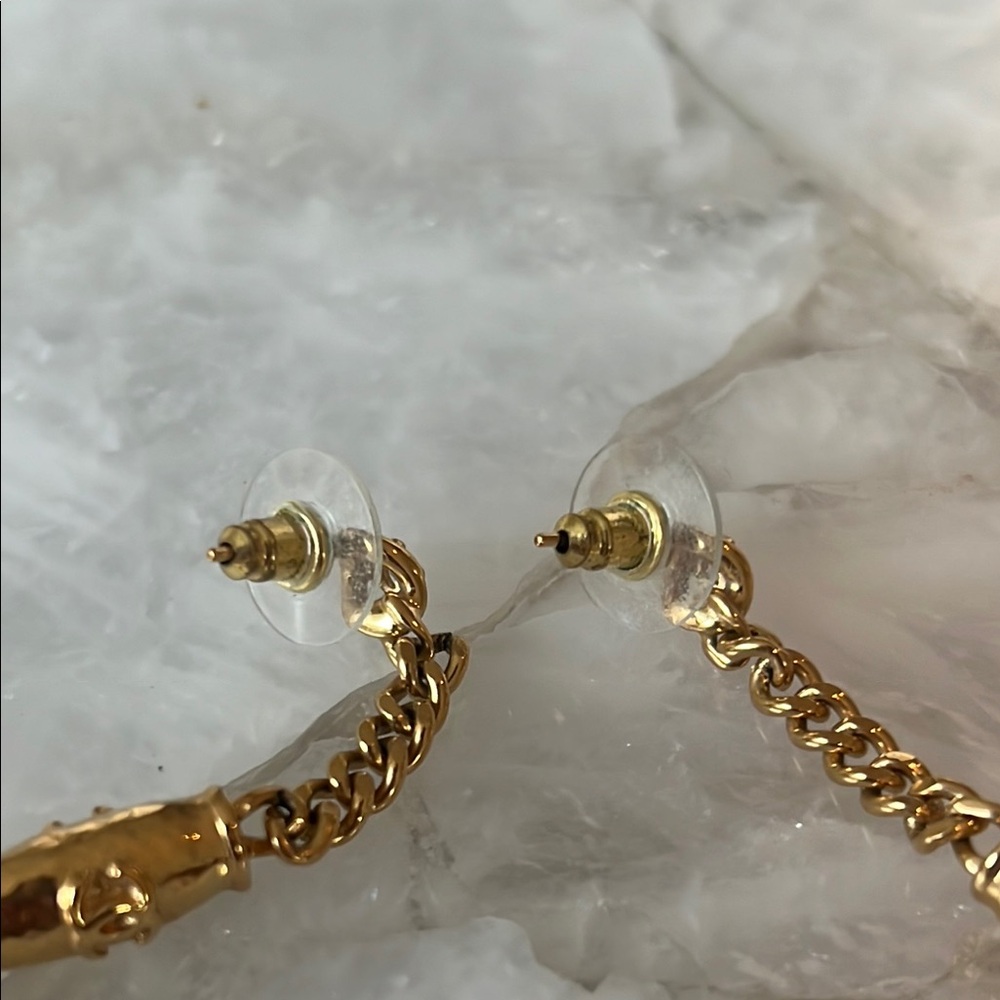 Gold Chanel Logo Drop Earrings - Picture 3 of 4